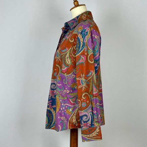 Coldwater Creek Full Button Top Sz PL 14-16 Western Floral Paisley Boho Gypsy - Picture 5 of 6